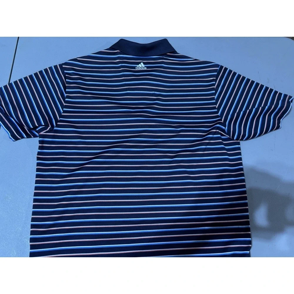 Adidas‎ Polo Shirt Men's Sz M Climalite Moisture Wicking Stripe Navy Blue